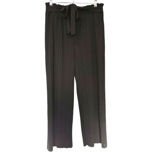 Posh Pleated High Rise Wide Leg Cropped Pants in Black, Elastic Waist - Sz L